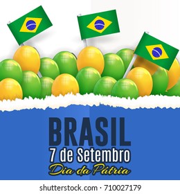 Torn Paper Illustration National Greeting Card Design, Retro Background - Portuguese Text "Brazil, September 7, Independence Day" at English