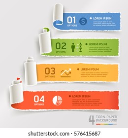 Torn paper infographics template. Vector illustration. Can be used for workflow layout, diagram, number options, step up options, banner, web design.
