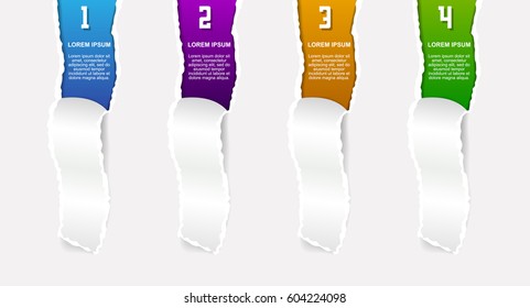 Torn paper infographics template. Vector illustration for diagram, number options, step up options, banner, web design