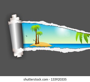 Torn paper with island in opening background