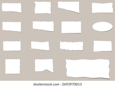 Torn paper labels set with ripped edges and blank sticker shapes for notes, price tags and handmade label visuals.