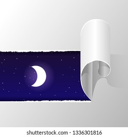 Torn paper and night sky with moon