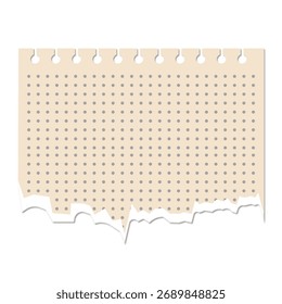 Nota de papel rasgado con borde perforado, listo para ideas creativas y mensajes importantes, limpio y simple.