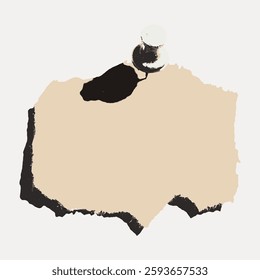 Torn paper note pinned to a board. Beige torn paper with a black shadow. Pinned note for reminders. Blank torn paper for messages. Minimalist design with a pin. Vintage illustration isolated, vector.