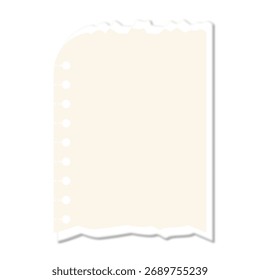 Nota de papel rasgado com buracos perfurados, pronto para sua mensagem importante ou design criativo