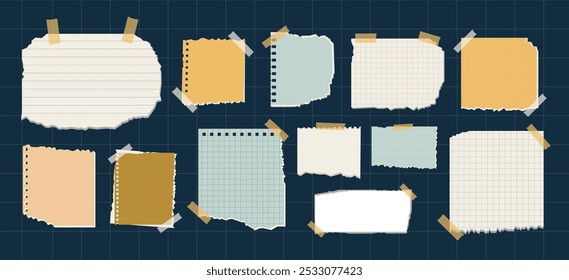 Torn Paper Note Ripped Paper Vector Collection. Blank Paper Stripes Notes for Message, Journals, Planners, To-Do Lists, Memo Template. Hand Drawn Paper Reminder flat vector illustrations