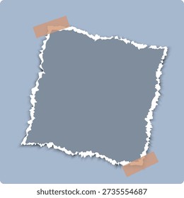 Torn Paper Note with Tape, torn paper with space for text, a torn piece of paper on a blue background, paper texture design  