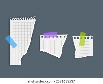 Torn paper, notebook sheets, torn page, vector illustration