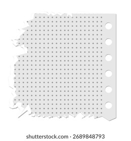 Torn paper notepad page with grid dots and binder holes offers clean space for notes and designs