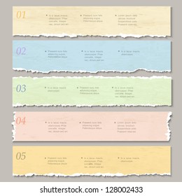 Torn paper numbered banners. Design template for infographics, website layout. Vector EPS10