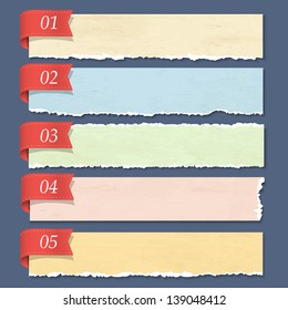 Torn paper numbered banners. Vector EPS10