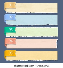 Torn paper numbered banners. Vector EPS10