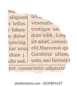 Torn paper of old retro newspaper page with text isolated on transparent background
