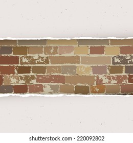 Torn Paper On Brick Wall Background. Vector