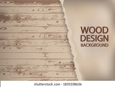 Torn Paper On Old Wooden Background Vector.