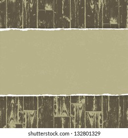 Papel roto sobre fondo de madera. Vector, EPS10