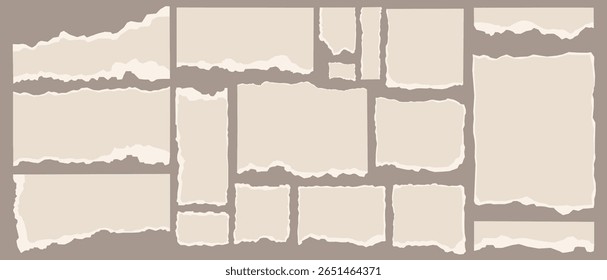 Torn paper overlays with rough edges for design projects, versatile textures for collage and scrapbooking, abstract background elements for creative compositions