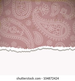 Torn paper with a paisley pattern. Retro  background. Vector illustration. Eps10.