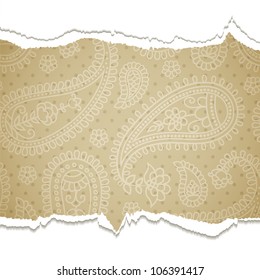 Torn paper with a paisley pattern. Vector illustration. Eps10.