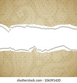 Torn paper with a paisley pattern. Vector illustration. Eps10.