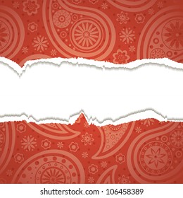 Torn paper with a paisley pattern. Vector illustration. Eps10.
