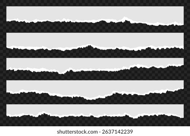 Torn paper pieces. Blank paper strips with ripped edges. Horizontal pieces of torn and ripped paper. Vector