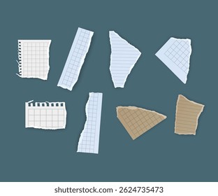 Coleção de peças de papel rasgado ou clipart de jornal com bordas para mídia social formato Vetor