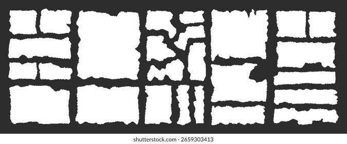 Conjunto de marco de piezas de papel rasgadas. Papel rasgado con bordes dentados. Colección de silueta de forma rectangular rasgada. Collage de Elementos grunge con textura, cuadro de texto, póster, Anuncio. Ilustración vectorial