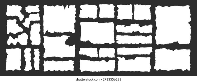 Conjunto de marco de piezas de papel rasgadas. Papel rasgado con bordes dentados. Colección de silueta de forma rectangular rasgada. Collage de Elementos grunge con textura, cuadro de texto, póster, Anuncio. Ilustración vectorial
