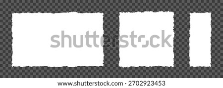 Torn paper pieces frame set isolated on transparent background, ragged memory sheets with uneven edges, square and rectangle with jagged edges, checkered edges, torn paper shape