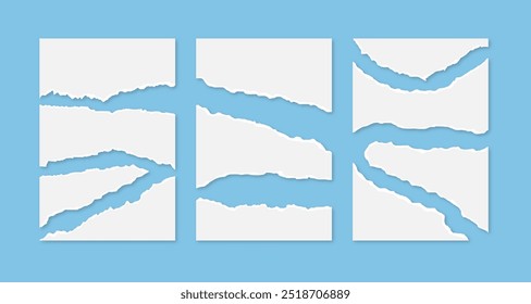 Torn paper pieces set. Abstract shapes with jagged edges.