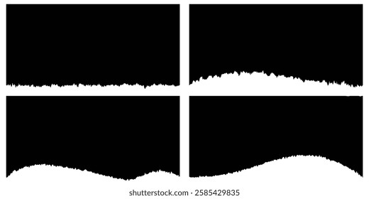 Torn paper pieces set. Black rectangle frames with jagged edges. rectangular shape silhouettes collection. torn paper frames with rough edges vector set for  sticker, collage, banner. 