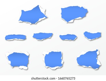 Torn paper pieces set on white background with space for text. Vector illustration.