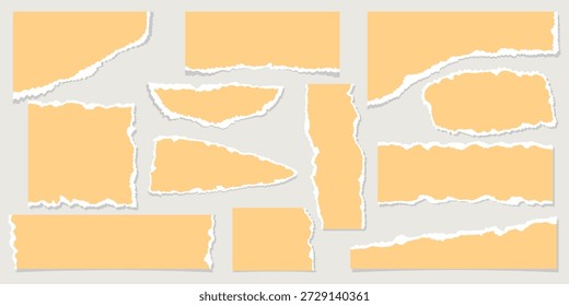 Piezas de papel rasgadas con bordes rasgados ásperos, Elementos de collage realistas para scrapbooking, notas, carteles y diseños creativos, texturas de papel rasgadas a mano en colores pastel suaves aislados sobre fondo