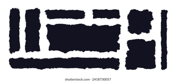 Torn paper pieces set. Texture ripped paper silhouette. Vector shape jagged edges. Shreds of grunge pages