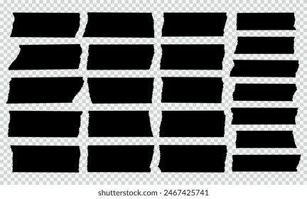 Torn paper pieces set vector. Black rectangle frames with jagged edges. Black vector collage shape of ripped papers silhouettes isolated on white.