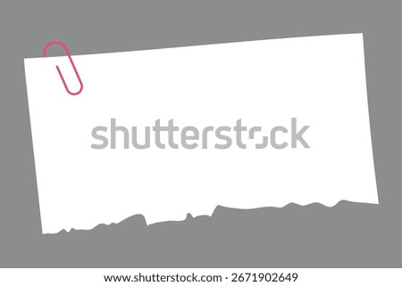 torn paper and with pink paperclip for notebook, digital pad, back to school decoration element taking note with realistic shadow
