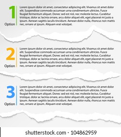 Torn paper progress option labels with description or numbered banners