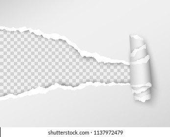 Torn paper. Realistic hole in the sheet of paper on a transparent background. Vector illustration