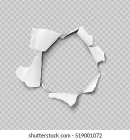 Torn paper realistic, hole in the sheet of paper on a transparent background. No gradient mesh. Vector illustrations.