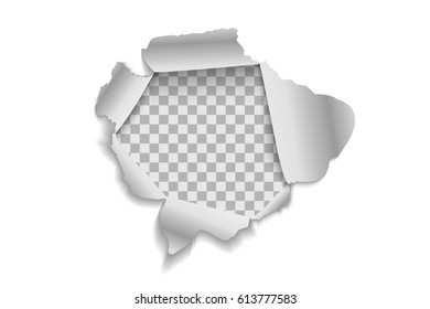 Torn paper realistic, hole in the sheet of paper on a transparent background. Vector illustrations EPS10