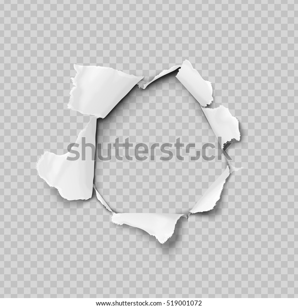 Torn paper realistic, hole in\
the sheet of paper on a transparent background. No gradient mesh.\
space round for text, frame and border. Vector\
illustration