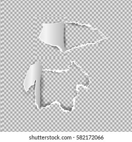 Torn paper realistic, holes in the sheet of paper on a transparent background. Vector illustration
