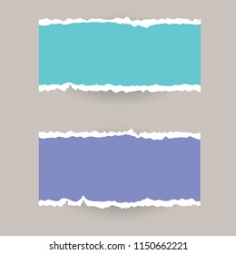 Torn paper realistic vector banner isolated on grey background. Paper strip with teared edges