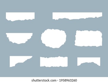 Torn paper, rip sheet, scrap white set. Vector