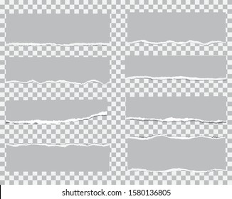 Torn paper with ripped edges and space for text.Horizontal torn paper edge. Ripped squared horizontal white paper strips. Vector illustration.