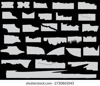 Papel roto. Bordes rasgados. Textura de papel superficie áspera. Libro de recortes de Kraft, arte de collage, hojas de cuaderno rasgadas a mano, página de borde dentado. Conjunto de Vector de superposiciones de cartulina hechas a mano