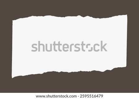 Torn paper with rough edges on a brown background. The torn paper creates a jagged, uneven look. The brown background contrasts with the white torn paper. Ripped paper vector.