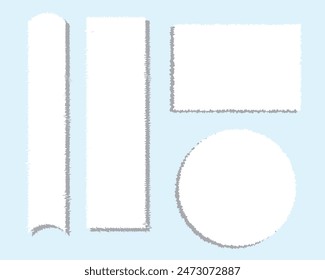 Torn paper scrap with ragged edges set. Ripped template. Piece of horizontal paper. Vector illustration of torn blank pages with uneven texture edges isolated