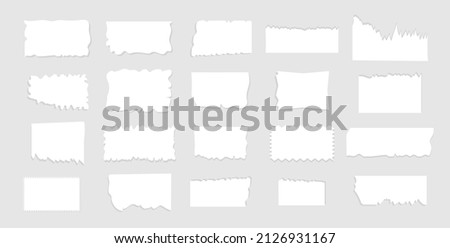 Torn paper. Scraps of paper. White texture edge. A piece of leaf on a gray isolated background. Page edge with shadow. Vector